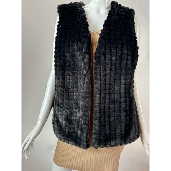 Ellen Kreager Designer Faux Fur Vest Black Sleeveless Jacket L - Picture 1 of 16